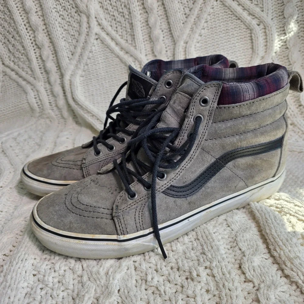 Vans Sk8-Hi MTE Grey Suede Plaid High Top Sneakers Mens 10.5 Good